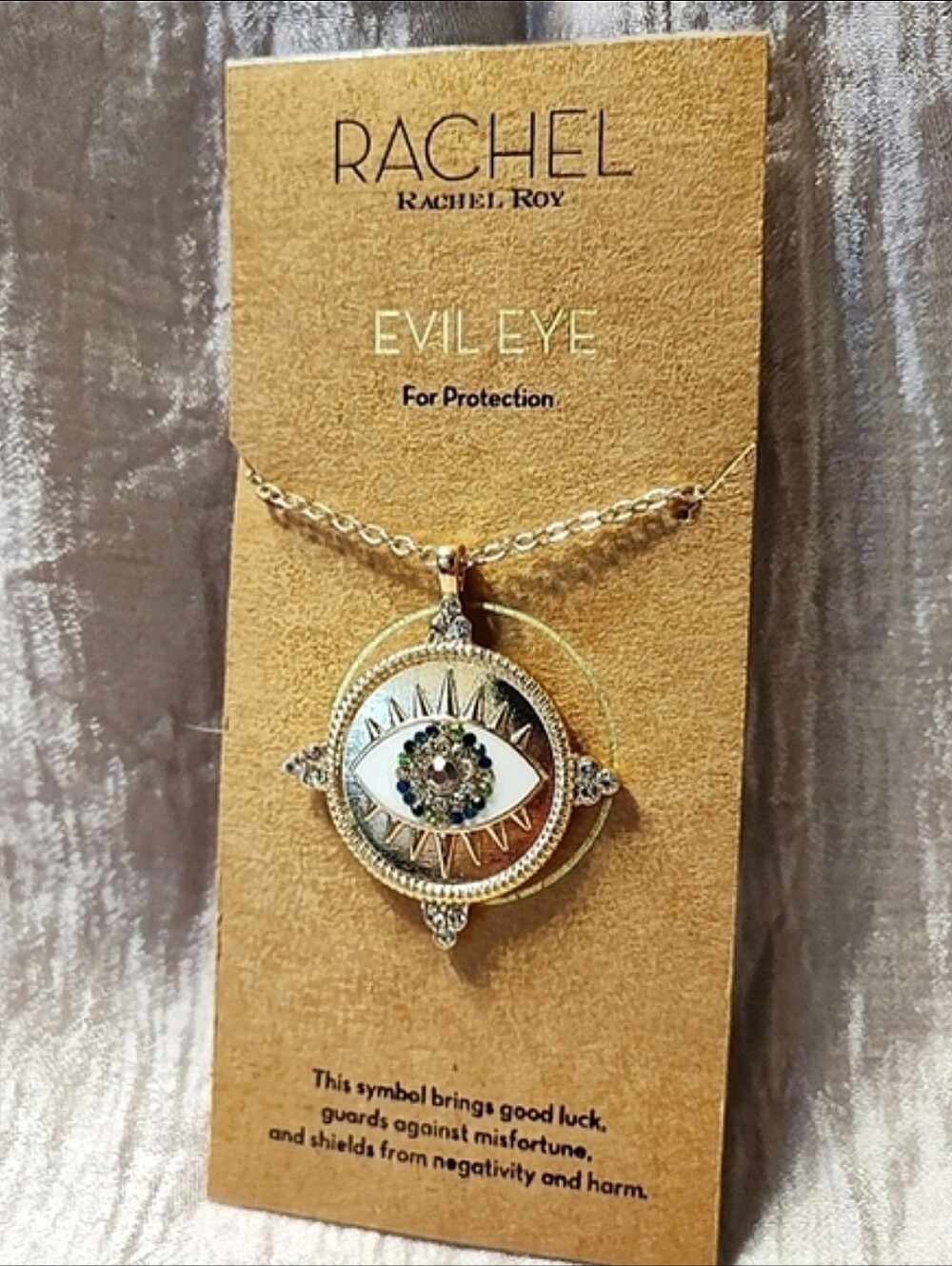 Rachel Roy Heavy Plated Evil Eye Rhinestone Enamel Necklace Protection Good Luck